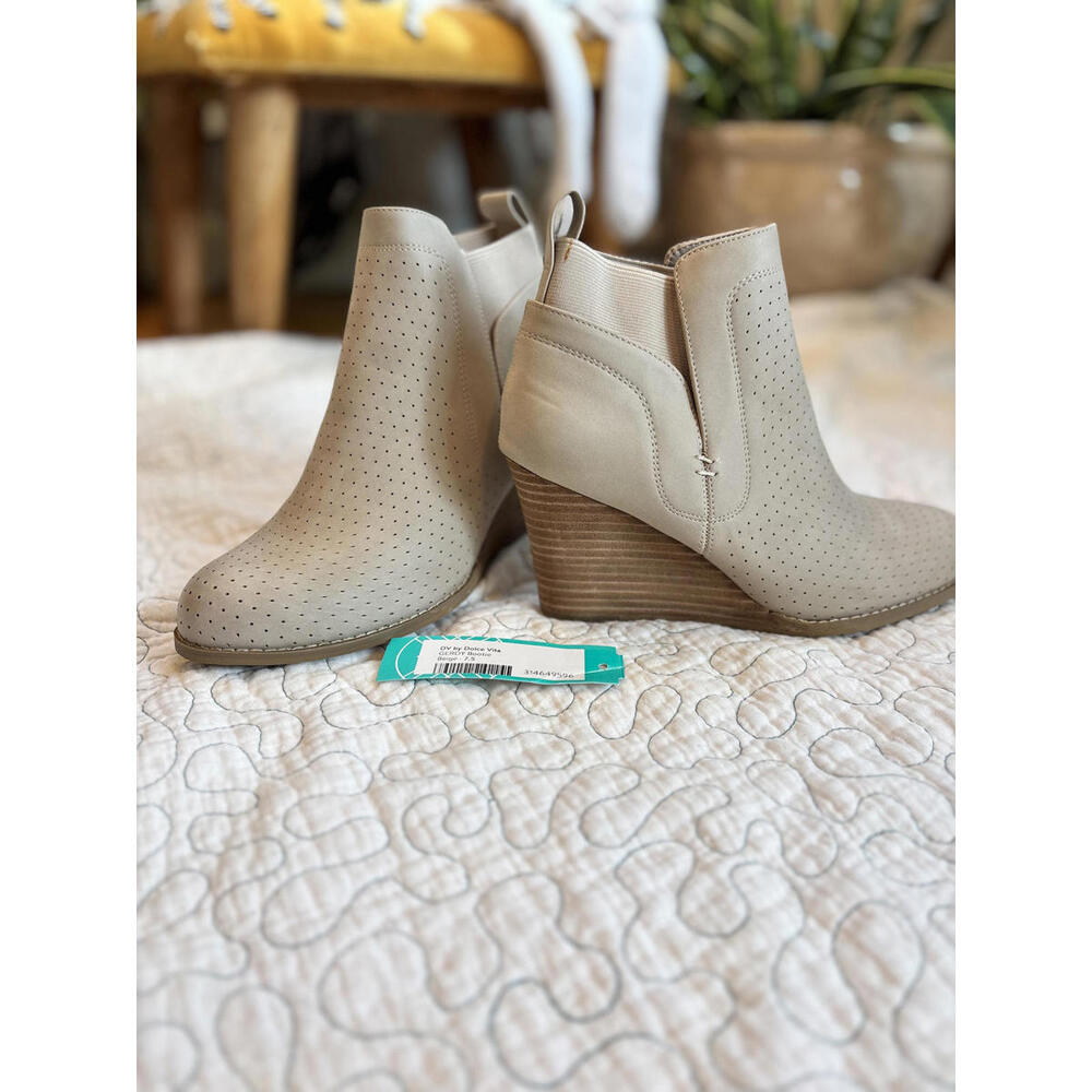 DV By‎ Dolce And Vita Beige Perforated Ankle Boots with Wedge Heel Size 7.5